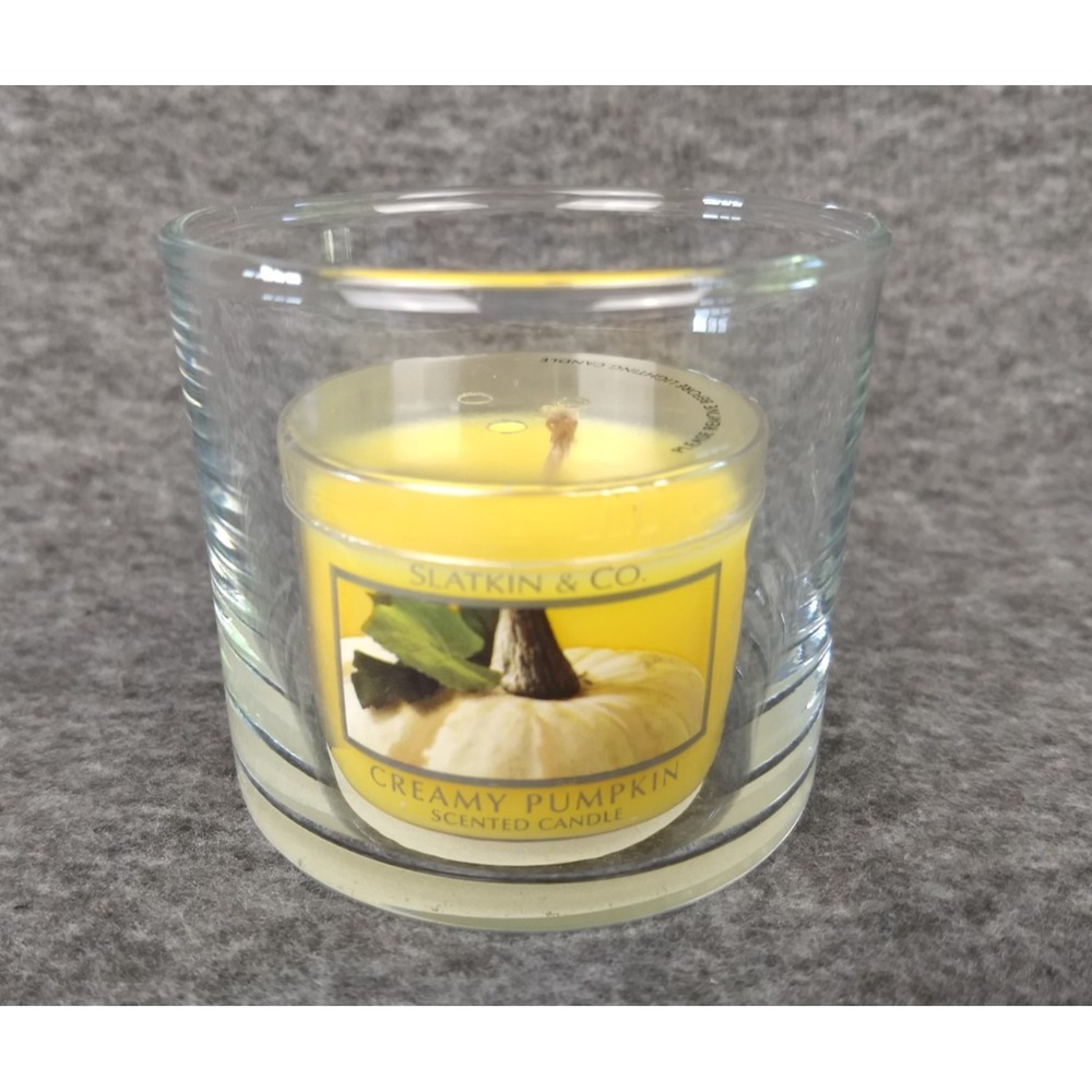 Slatkin‎ Co Bath Body Works Mini Candle CREAMY PUMPKIN 1.6 oz Clear Glass Holder